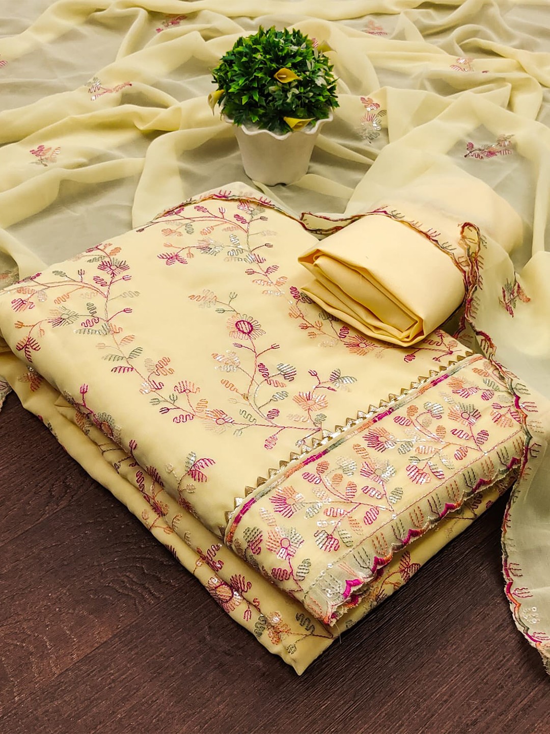 

ZEEPKART Woven Design Unstitched Dress Material, Yellow