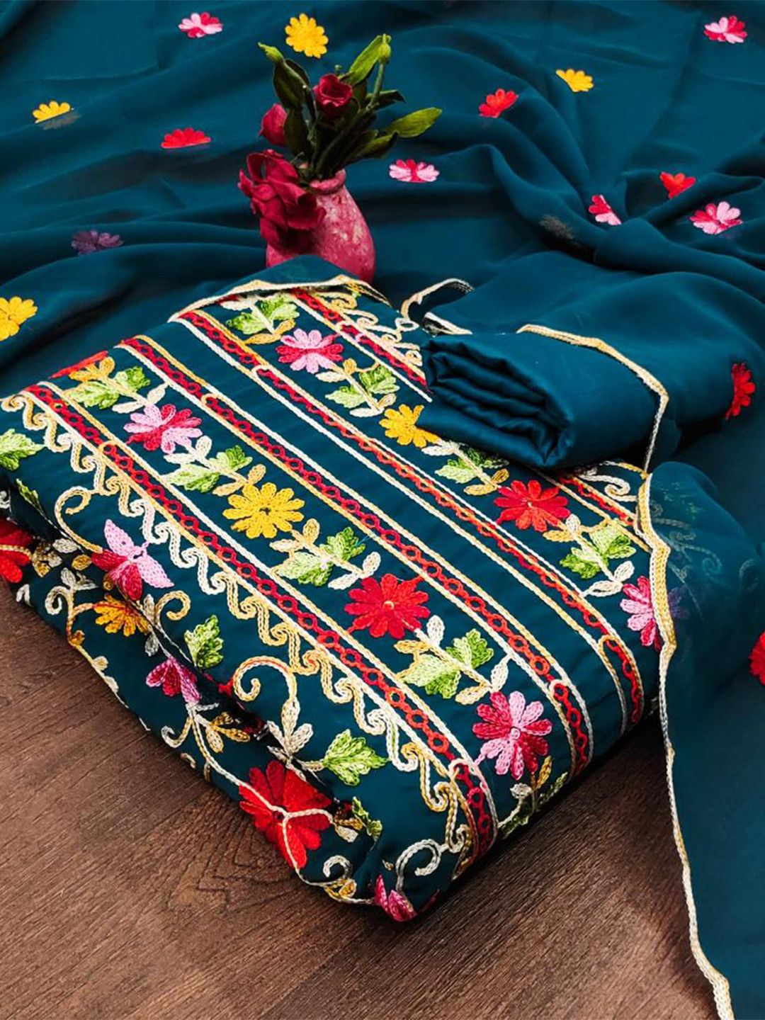 

ZEEPKART Ethnic Motifs Woven Design Unstitched Dress Material, Blue