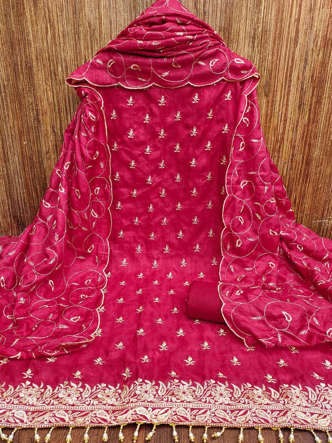 

ZEEPKART Woven Design Unstitched Dress Material, Red