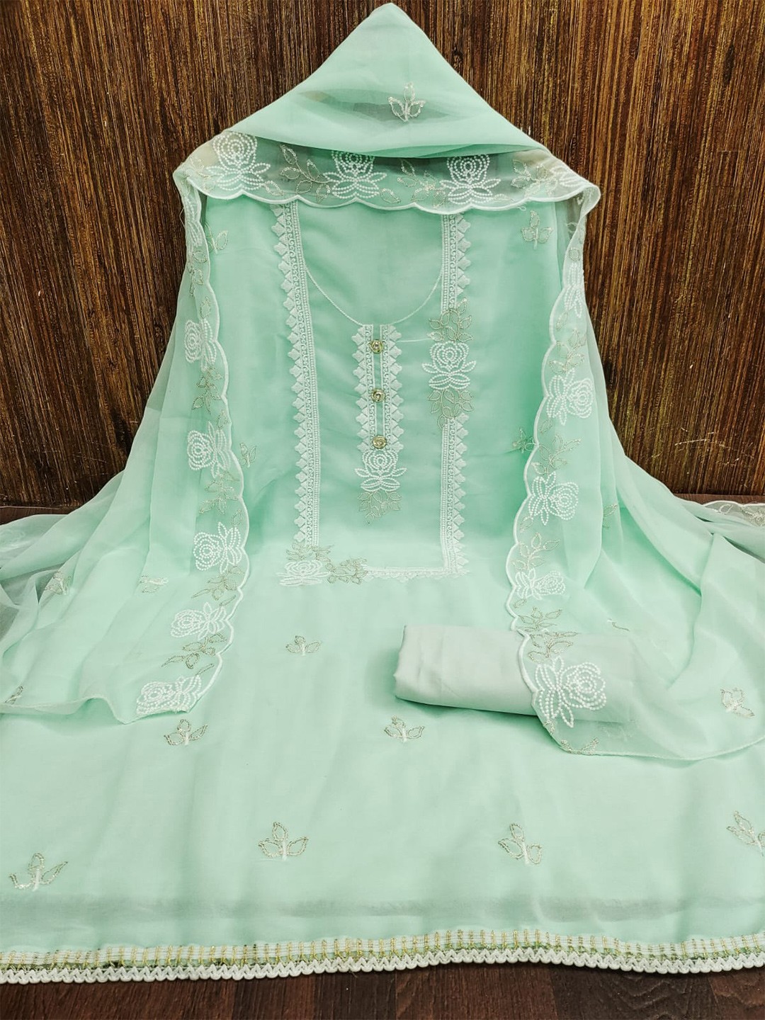 

ZEEPKART Woven Design Unstitched Dress Material, Turquoise blue