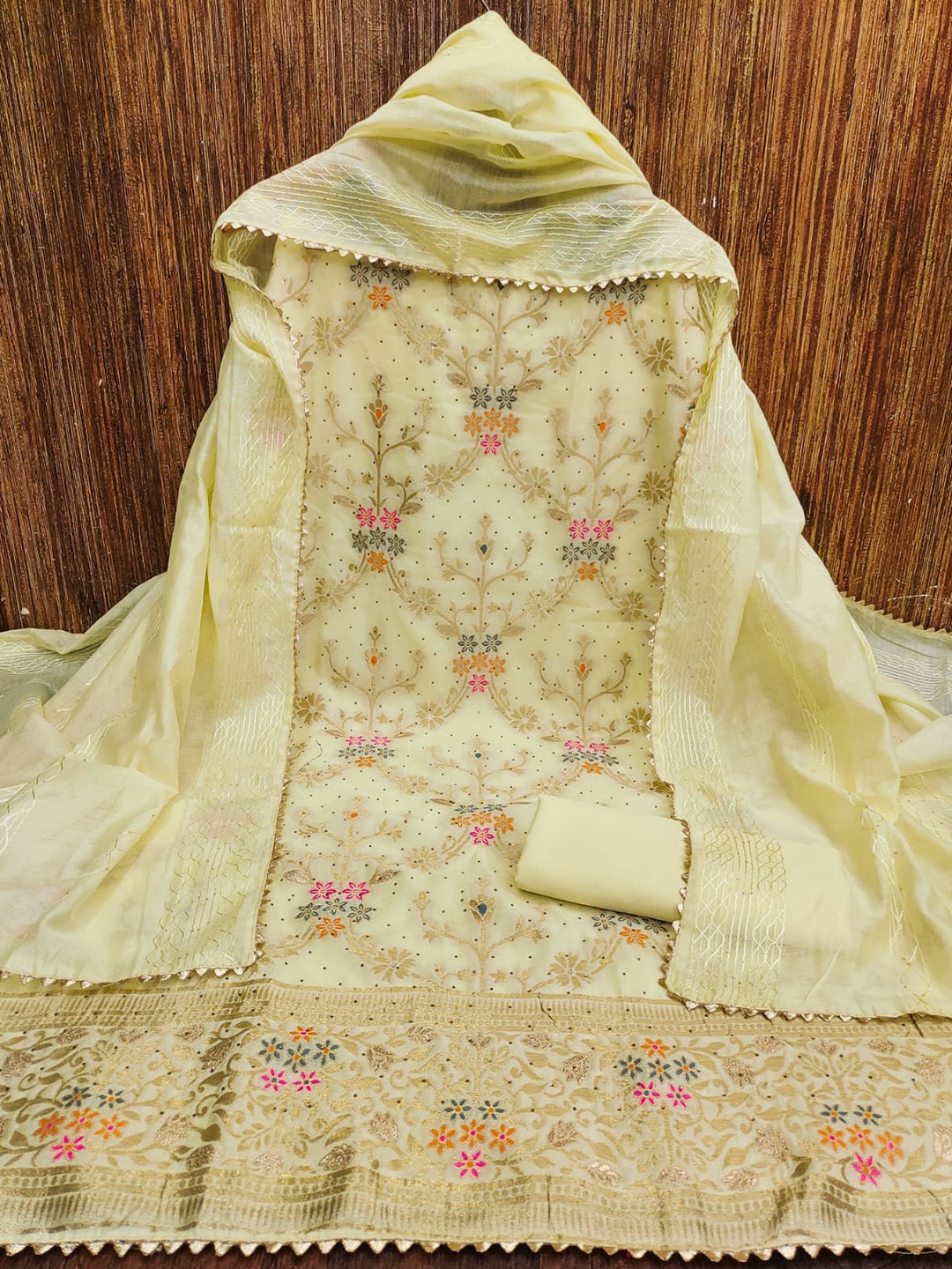 

ZEEPKART Floral Woven Design Unstitched Dress Material, Yellow