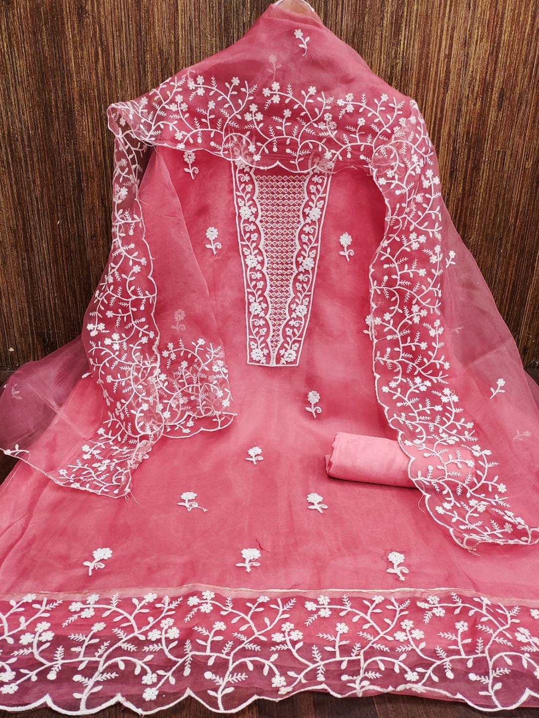 

ZEEPKART Ethnic Motifs Woven Design Sequinned Unstitched Dress Material, Pink