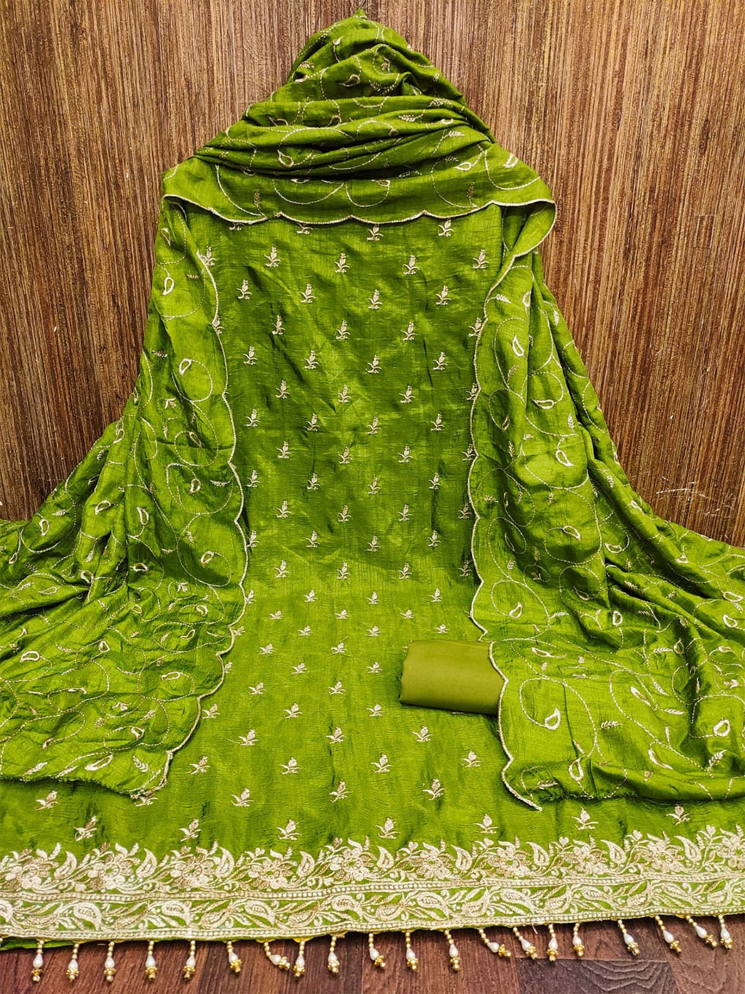 

ZEEPKART Woven Design Unstitched Dress Material, Green