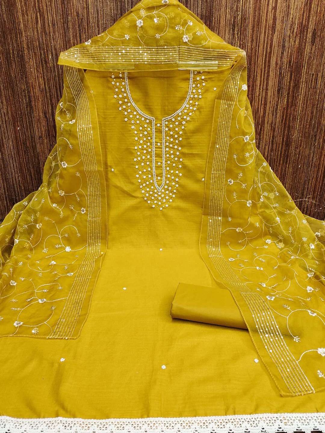 

ZEEPKART Ethnic Motifs Unstitched Dress Material, Yellow