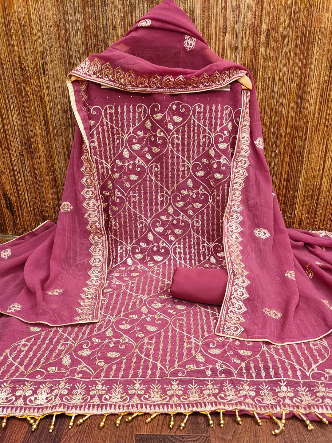 

ZEEPKART Embroidered Unstitched Dress Material, Pink