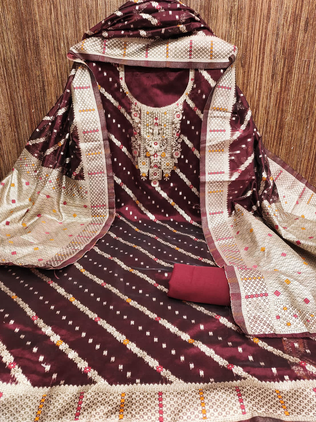 

ZEEPKART Woven Design Unstitched Dress Material, Maroon