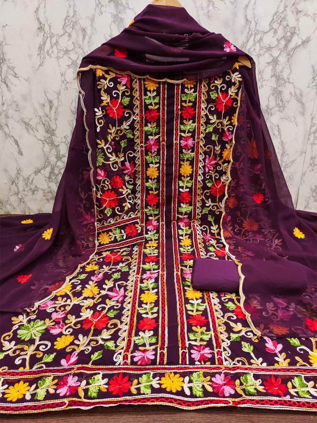 

ZEEPKART Floral Embroidered Unstitched Dress Material, Purple
