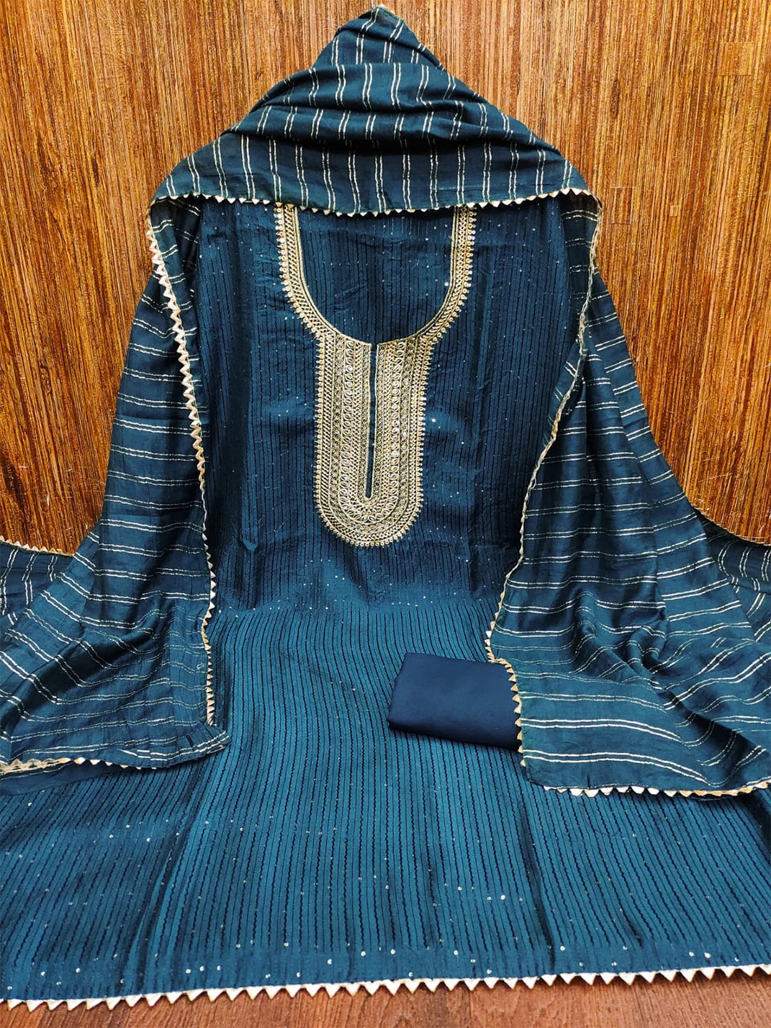 

ZEEPKART Striped Woven Design Unstitched Dress Material, Blue