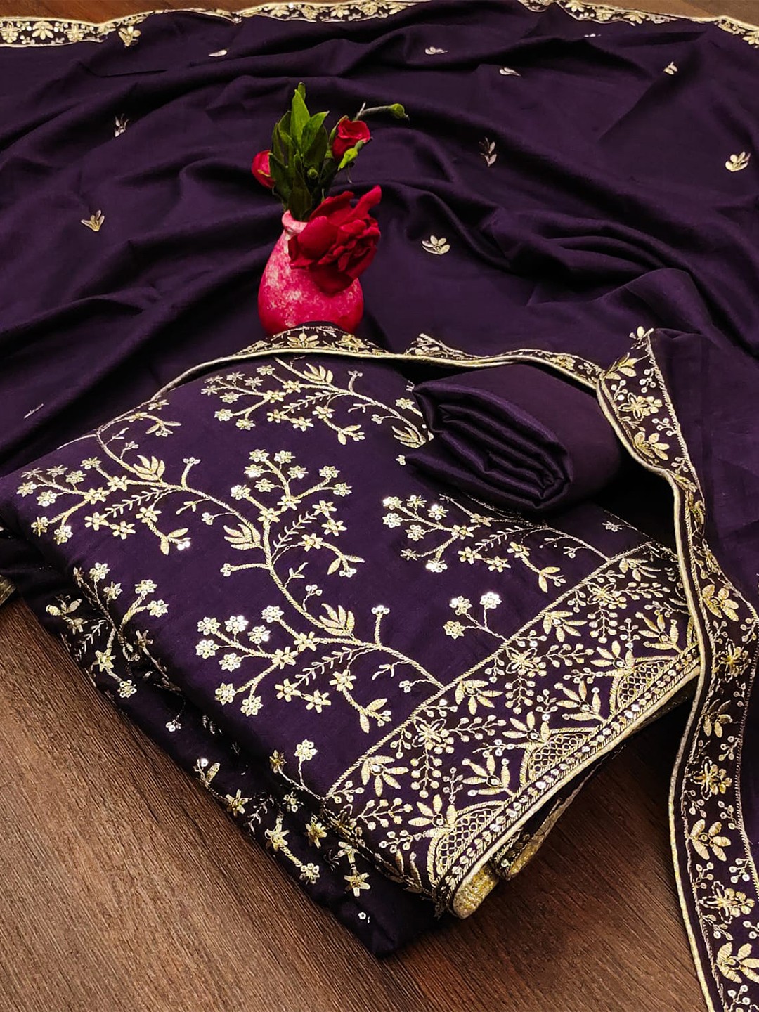 

ZEEPKART Ethnic Motifs Woven Design Unstitched Dress Material, Purple