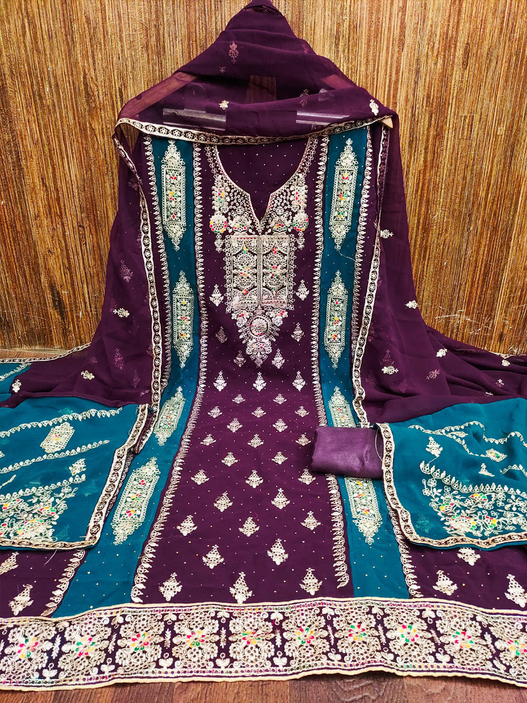

ZEEPKART Ethnic Woven Design Unstitched Dress Material, Burgundy
