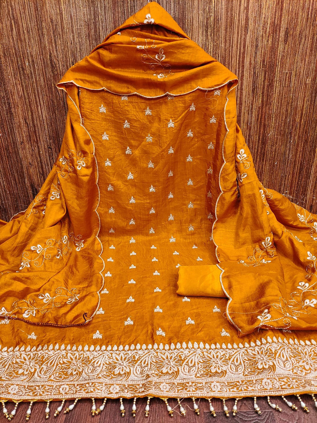 

ZEEPKART Ethnic Motifs Woven Design Unstitched Dress Material, Mustard