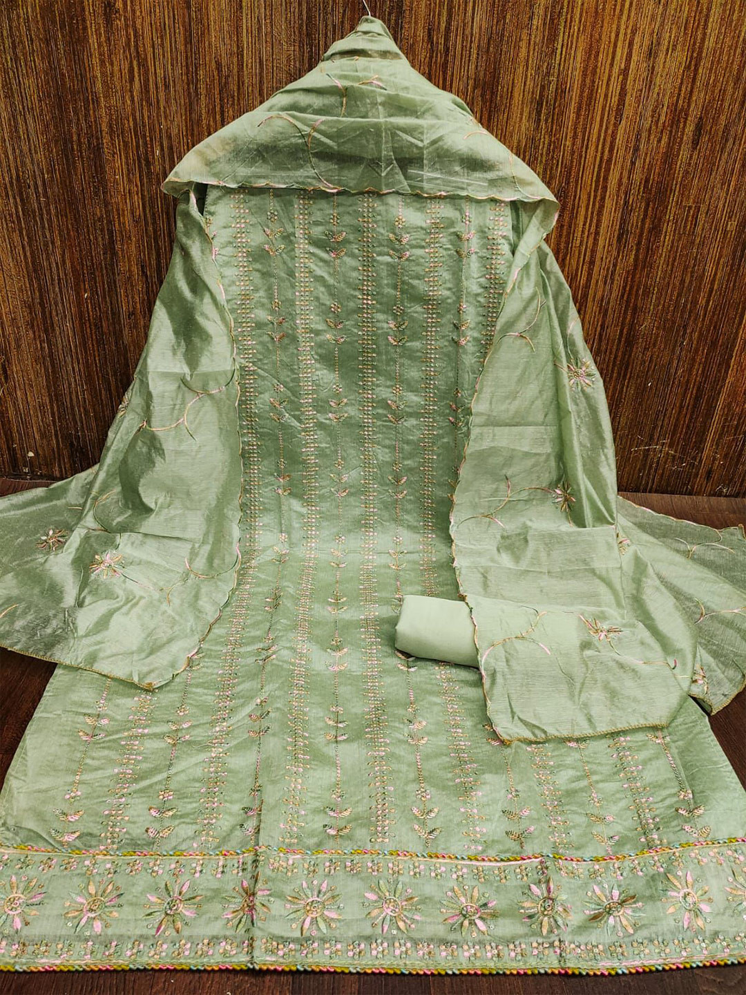 

ZEEPKART Ethnic Motifs Woven Design Unstitched Dress Material, Green