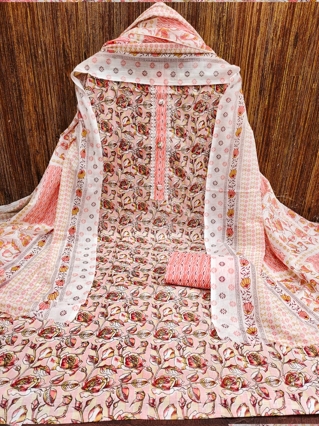 

ZEEPKART Floral Printed Unstitched Dress Material, Pink