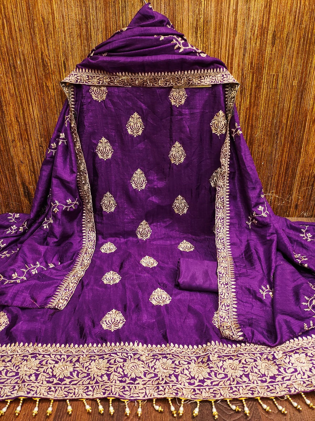 

ZEEPKART Ethnic Motifs Woven Design Unstitched Dress Material, Purple