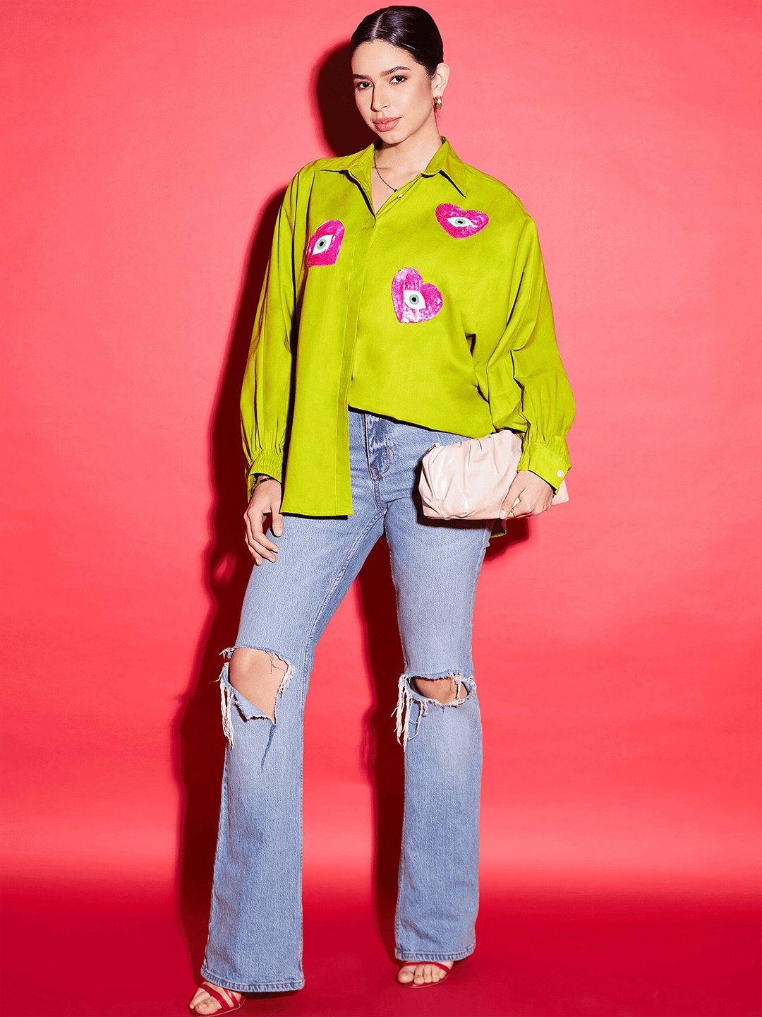 

Uptownie Cotton Sequinned Shirt, Green