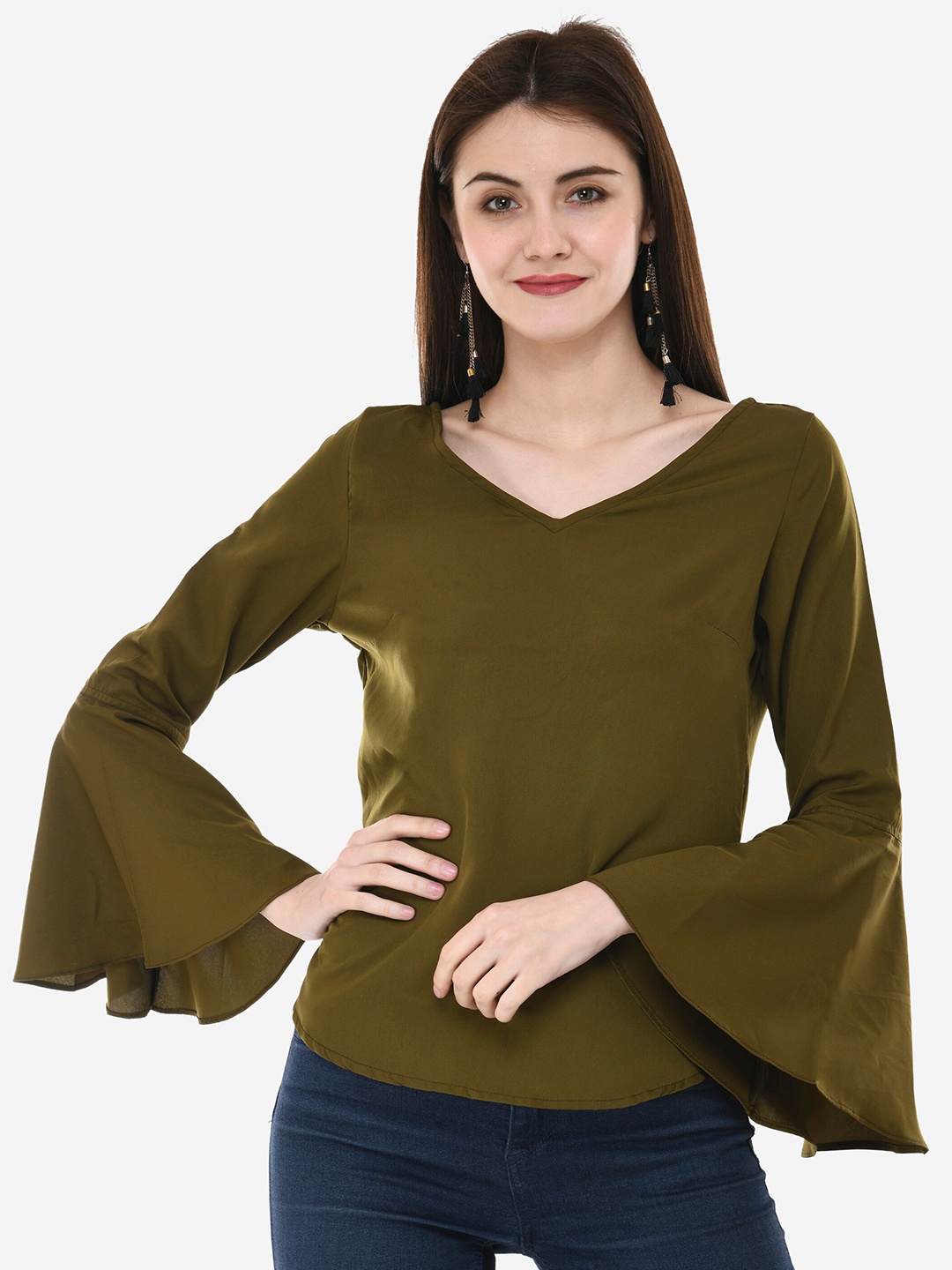 

V&M Bell Sleeve Crepe Top, Olive