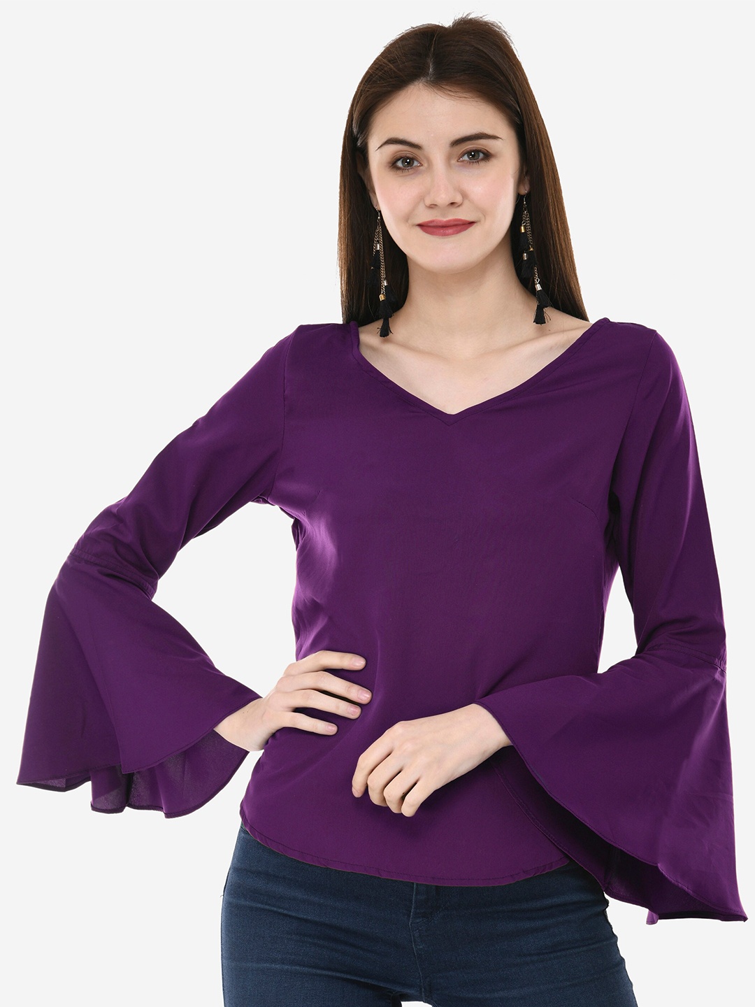 

V&M Bell Sleeve Crepe Top, Purple