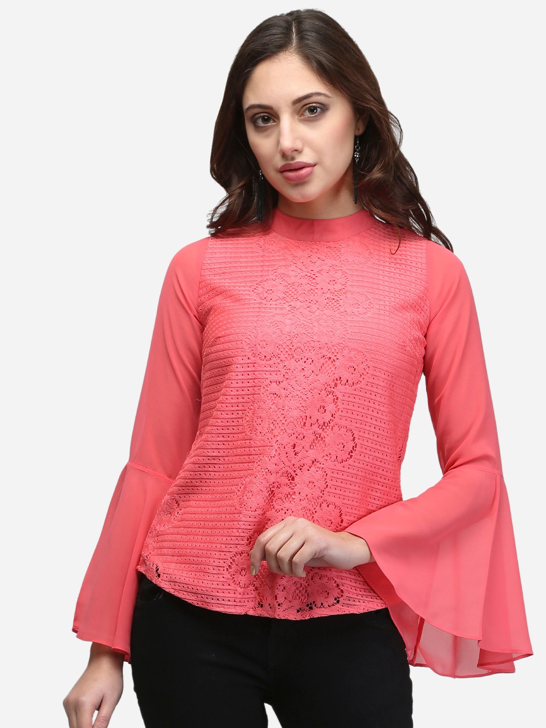

V&M Bell Sleeve Cotton Lace Top, Pink