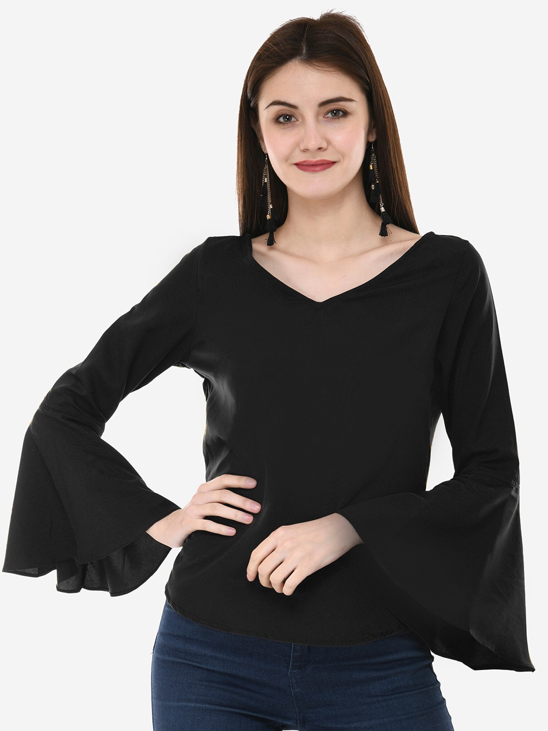 

V&M Bell Sleeve Crepe Top, Black