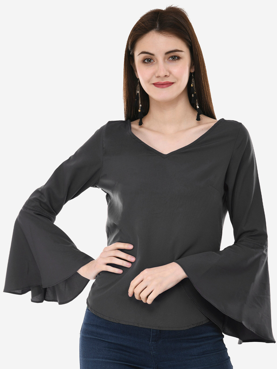 

V&M Bell Sleeve Crepe Top, Grey