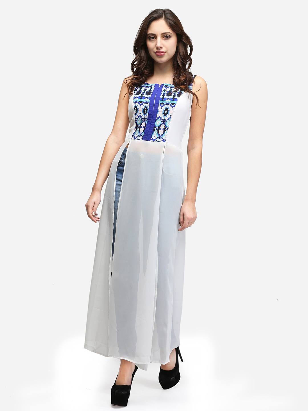 

V&M Print Georgette Maxi Longline Top, Off white