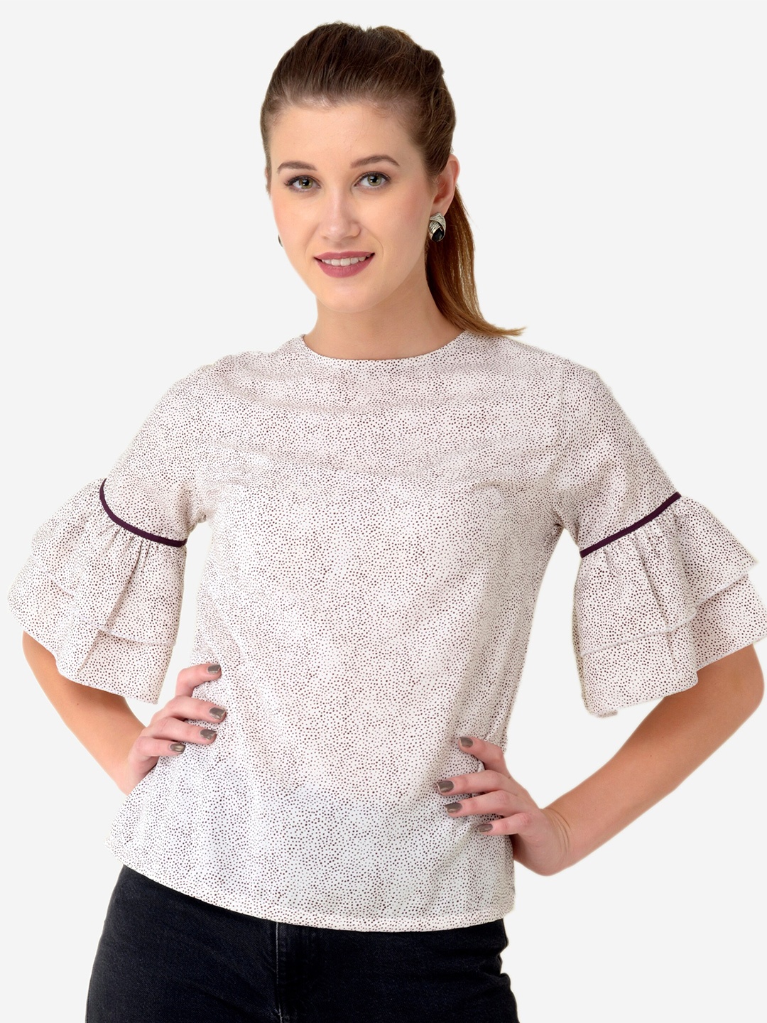 

V&M Print Bell Sleeve Crepe Top, Off white