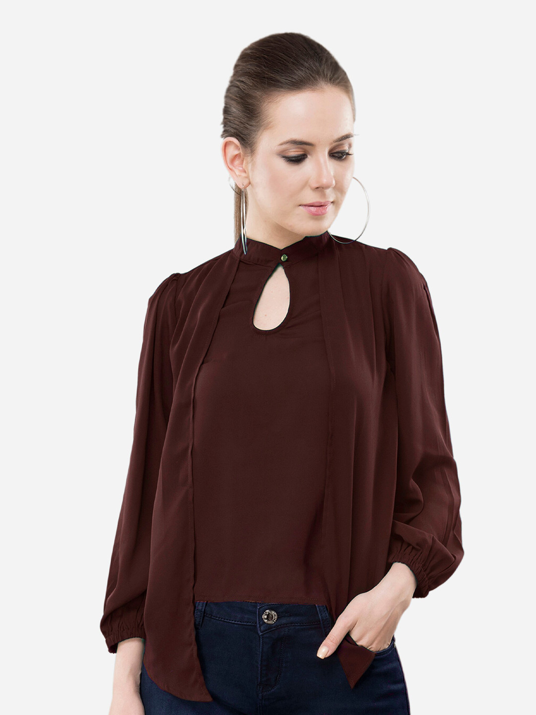 

V&M Keyhole Neck Crepe Top, Brown
