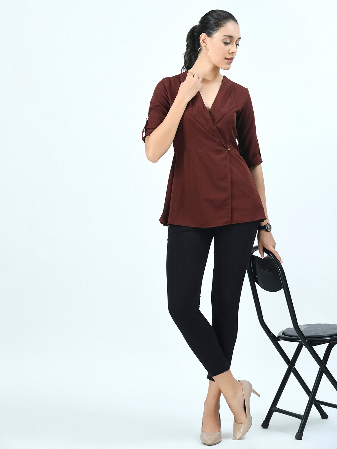 

V&M Crepe Wrap Top, Brown