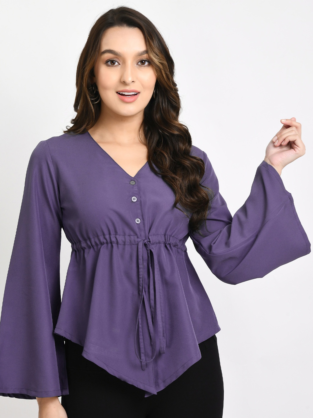 

V&M Bell Sleeve Crepe Top, Purple