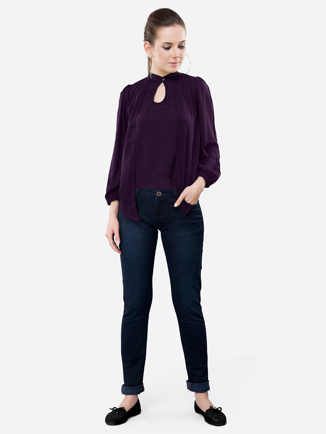 

V&M Keyhole Neck Crepe Top, Purple