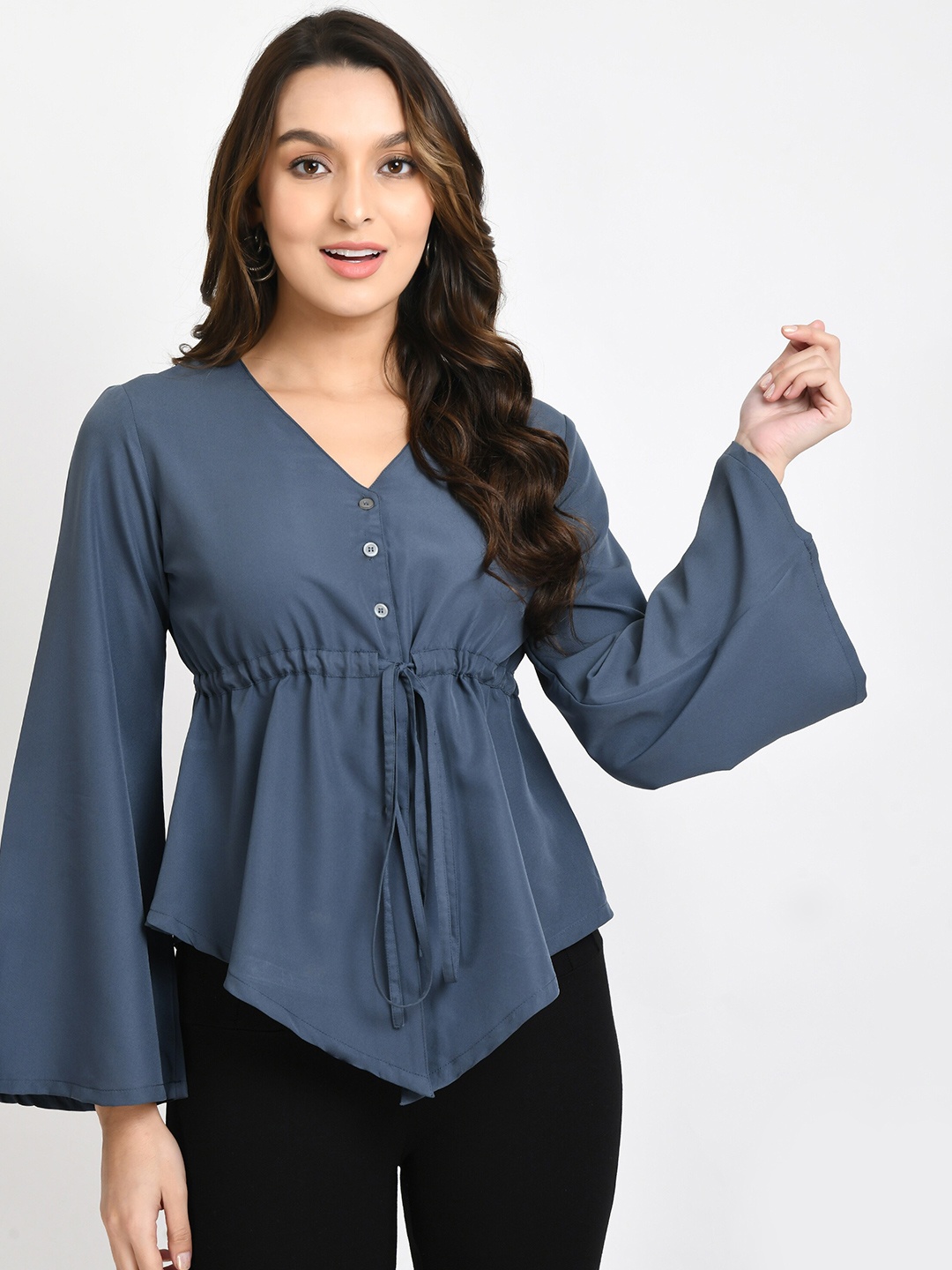 

V&M Bell Sleeve Crepe Top, Grey