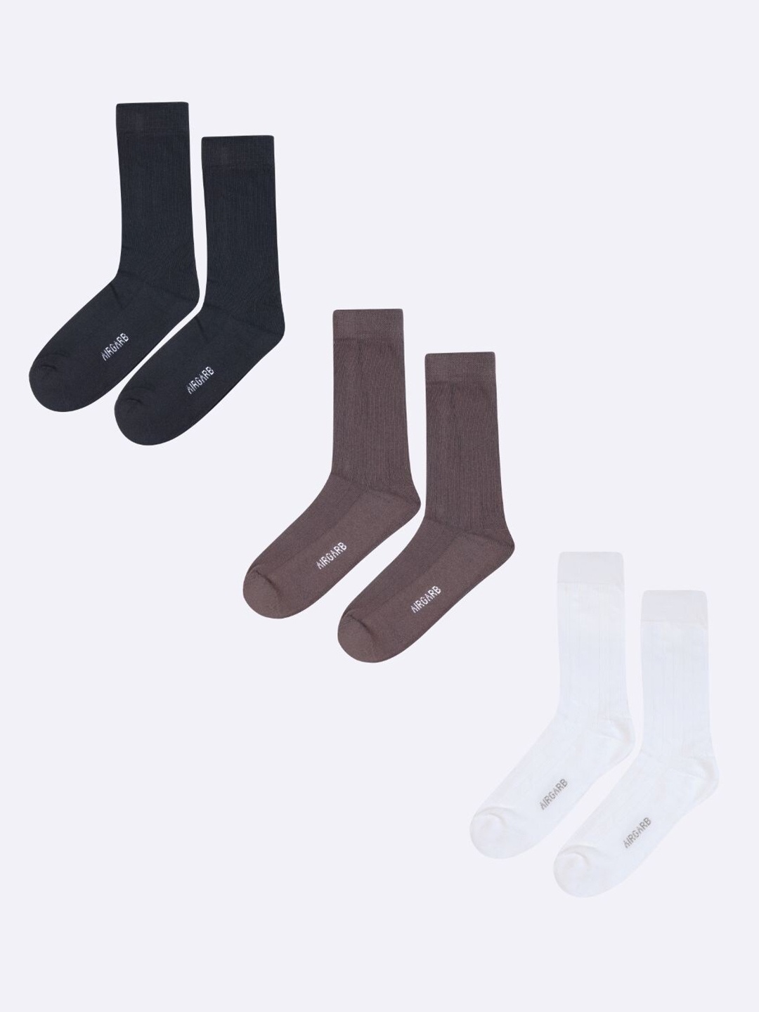 

AIR GARB Pack Of 3 Ribbed Moisture-Wicking Calf Length Socks, Black