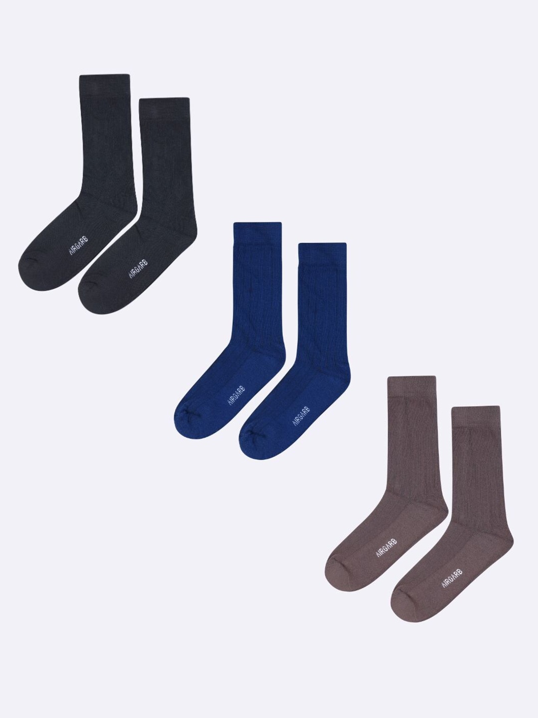 

AIR GARB Pack Of 3 Ribbed Moisture-Wicking Calf Length Socks, Black