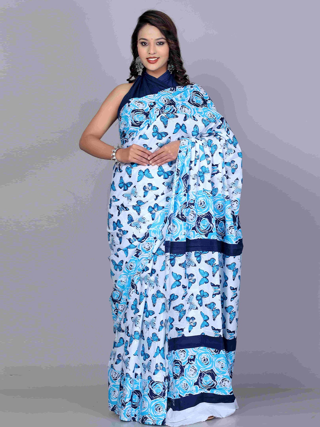 

VL SAREES Floral Printed Saree, Blue