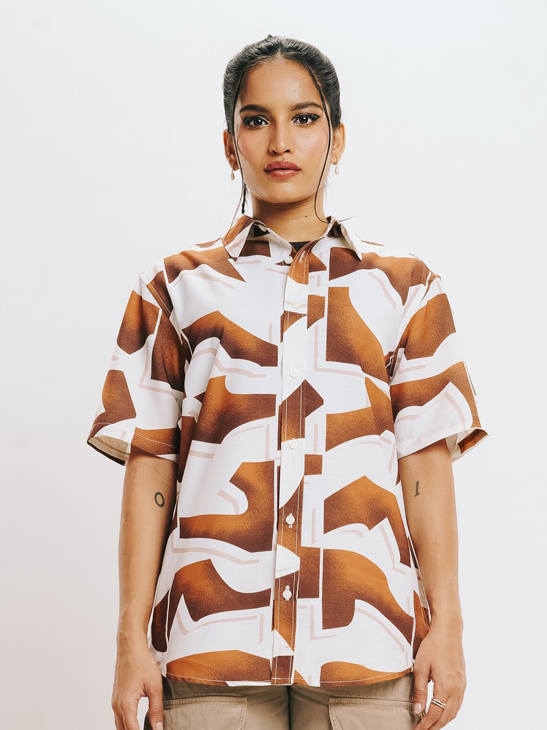 

FREAKINS Women Opaque Printed Casual Shirt, Brown