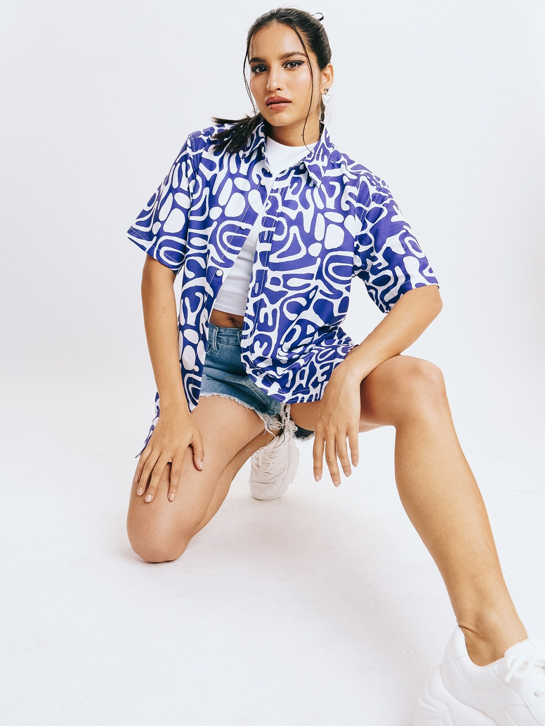 

FREAKINS Women Opaque Printed Casual Shirt, Blue
