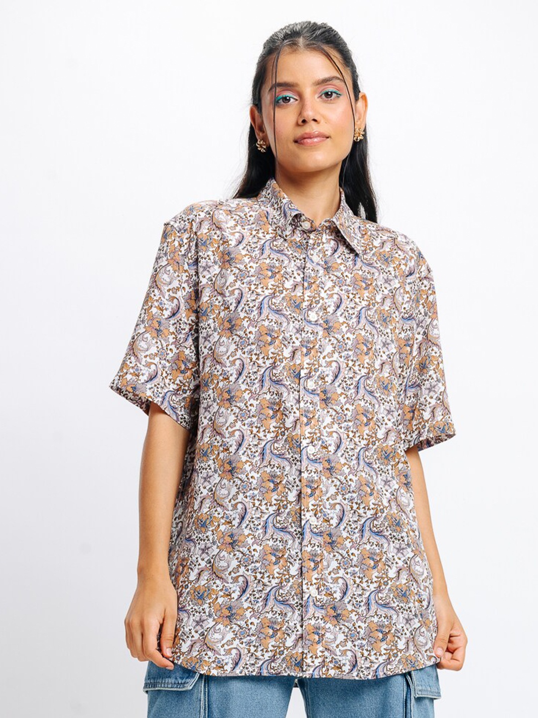 

FREAKINS Women Floral Opaque Printed Casual Shirt, Brown
