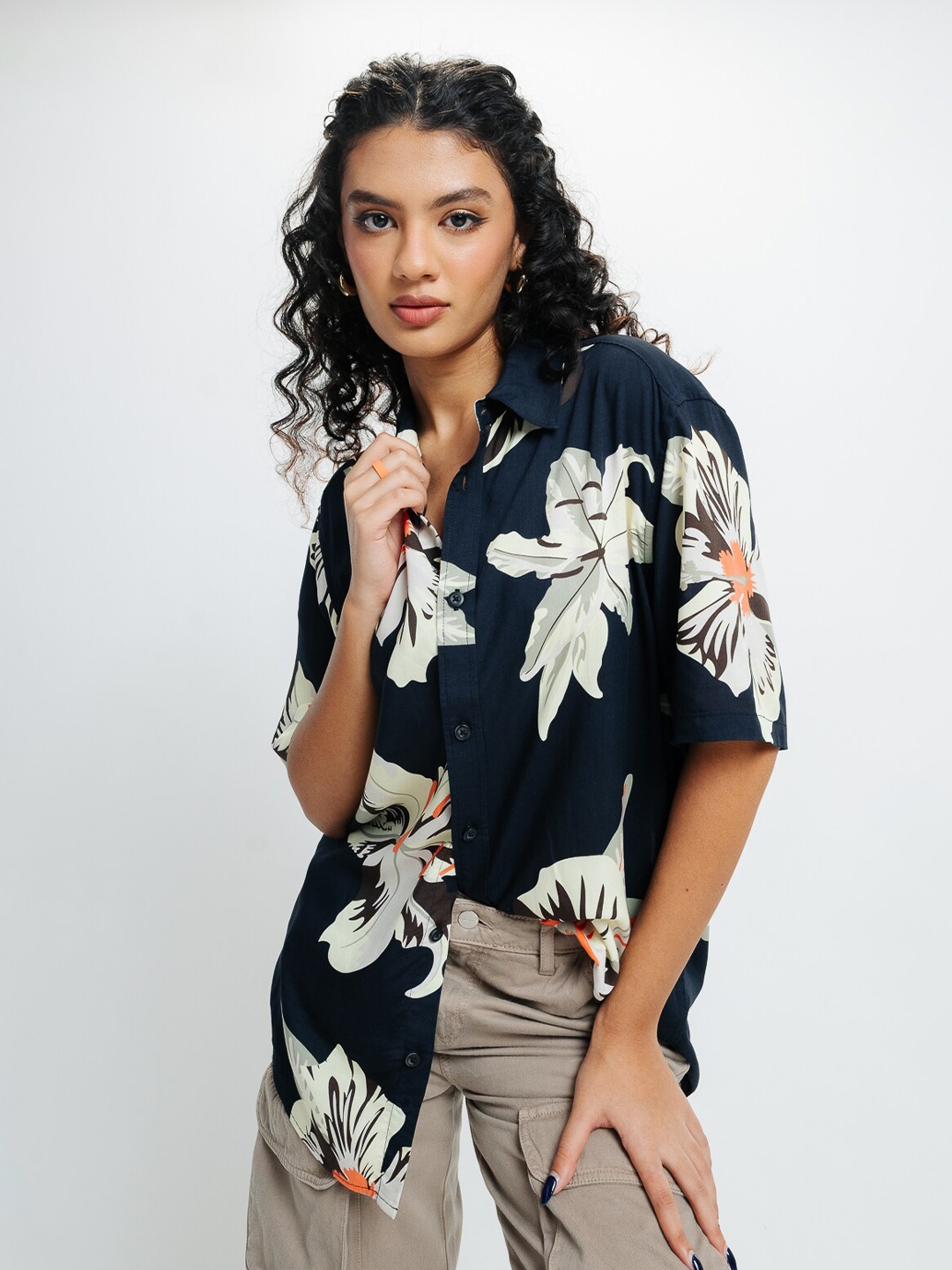 

FREAKINS Women Floral Opaque Printed Casual Shirt, Blue
