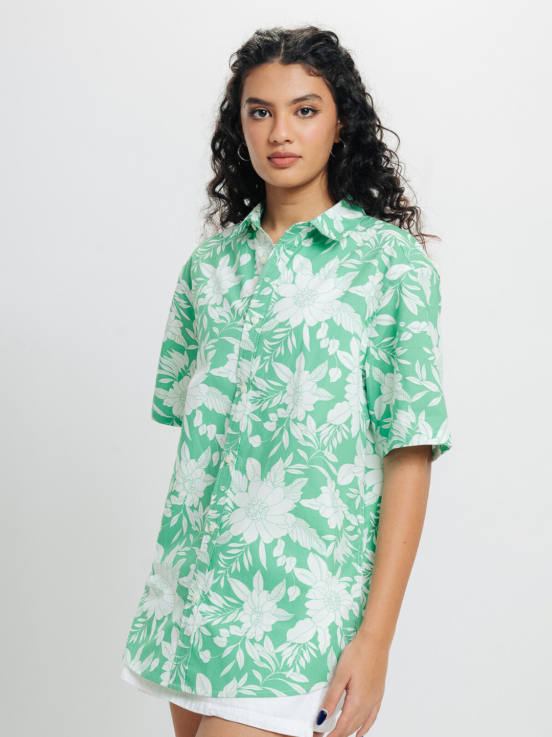 

FREAKINS Women Floral Opaque Printed Casual Shirt, Green