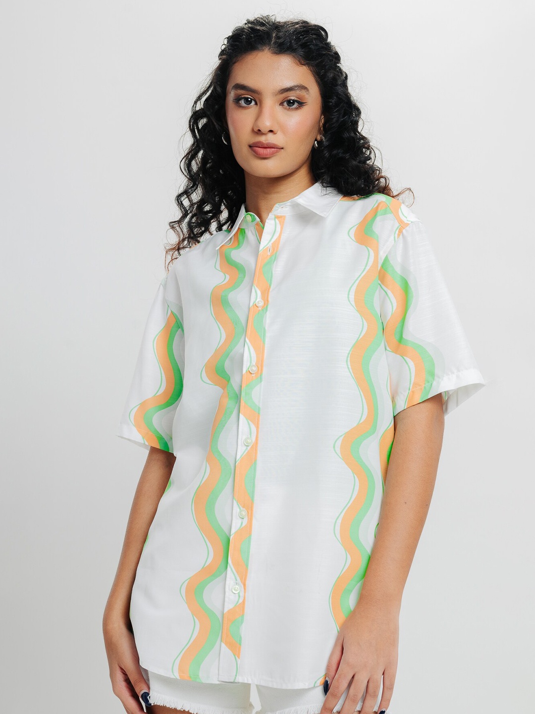 

FREAKINS Women Floral Opaque Striped Casual Shirt, White