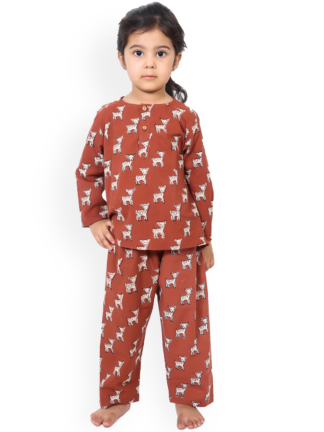 

BAESD Girls Conversational Printed Pure Cotton Top With Pyjamas, Red