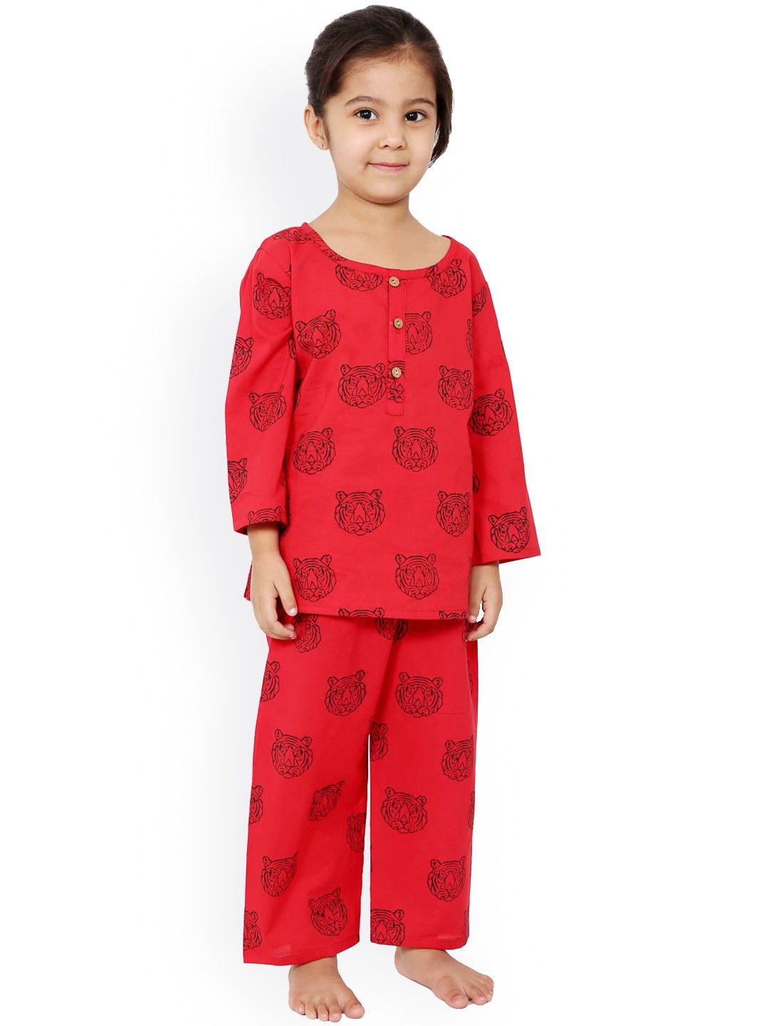 

BAESD Girls Conversational Printed Pure Cotton Night suit, Red