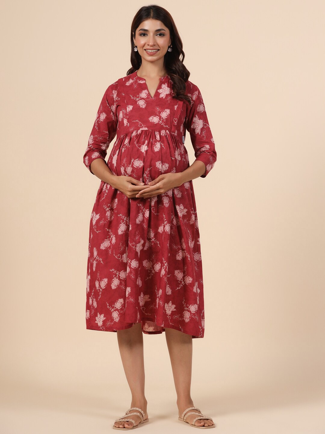 

CRAFIQA Floral Print Maternity Empire Midi Dress, Red