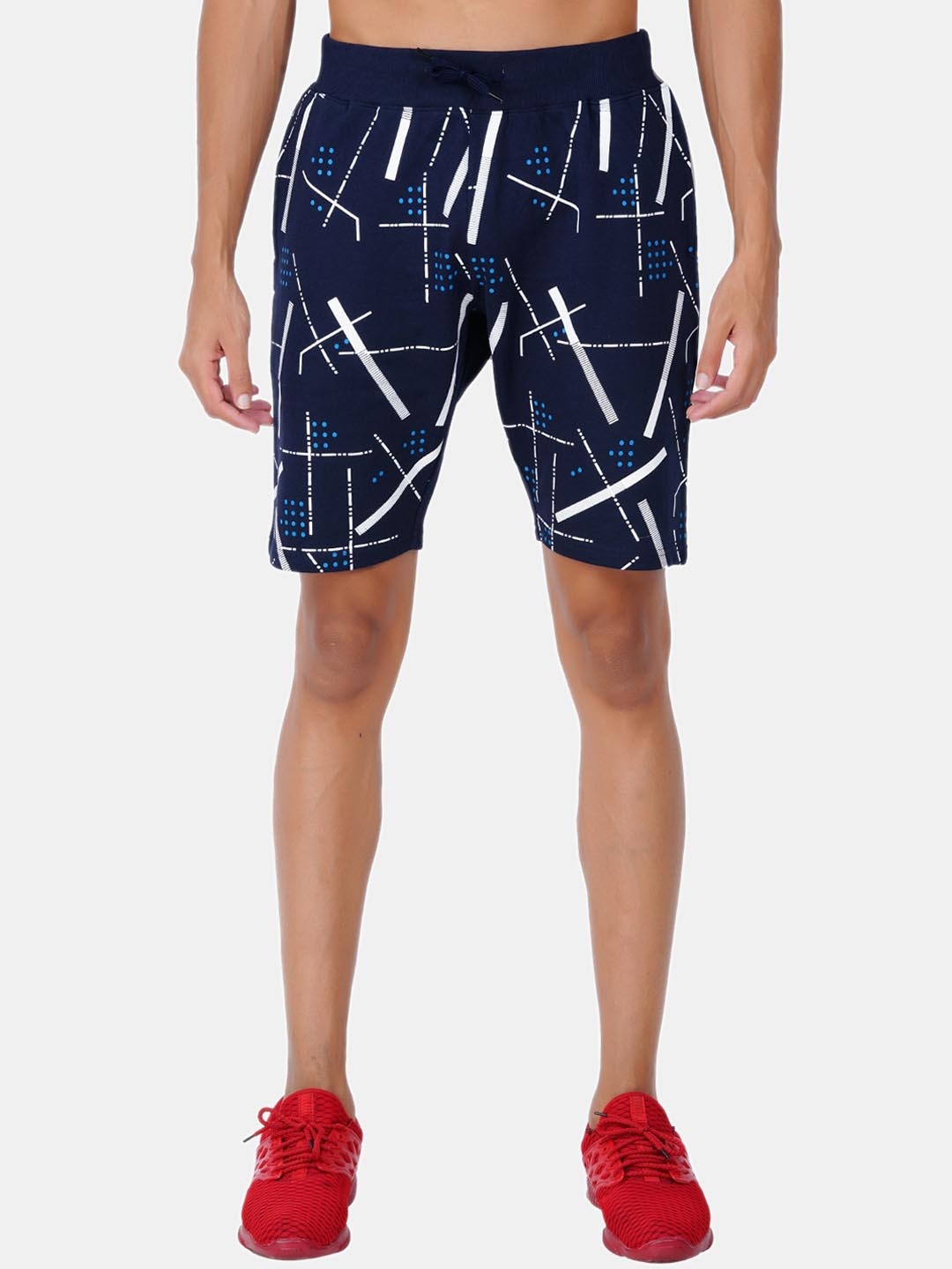 

BAESD Men Geometric Printed Antimicrobial Slim Fit Pure Cotton Shorts, Navy blue