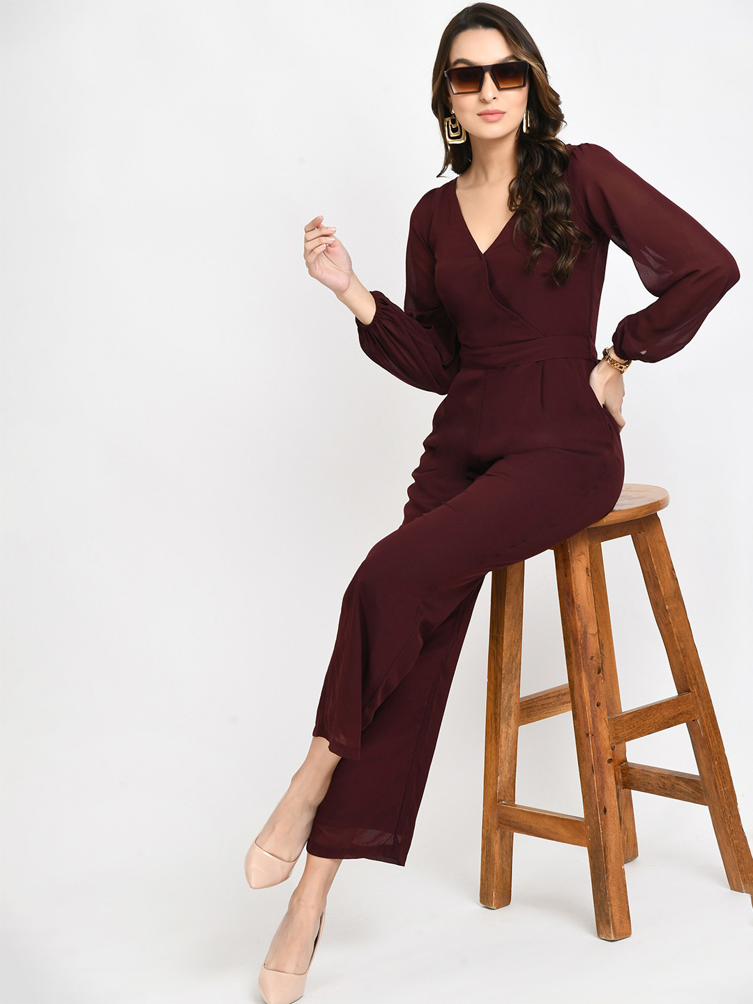 

V&M V-Neck Basic Jumpsuit, Brown