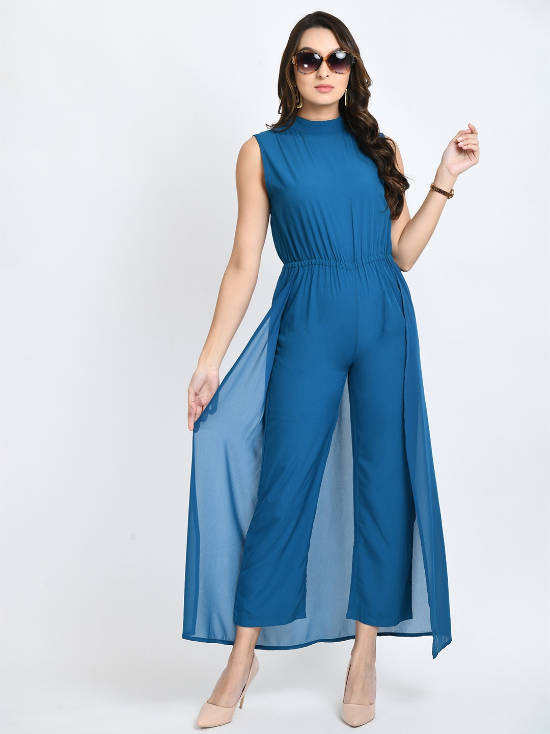 

V&M Mandarin Collar Basic Jumpsuit, Teal