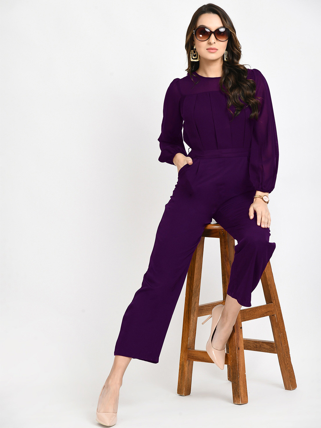 

V&M Round Neck Basic Jumpsuit, Purple