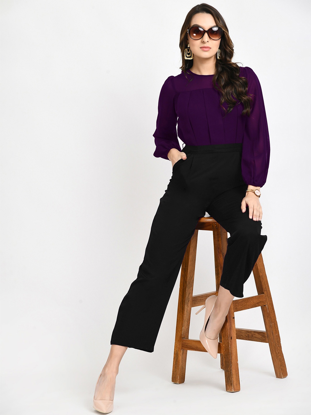 

V&M Round Neck Basic Jumpsuit, Purple
