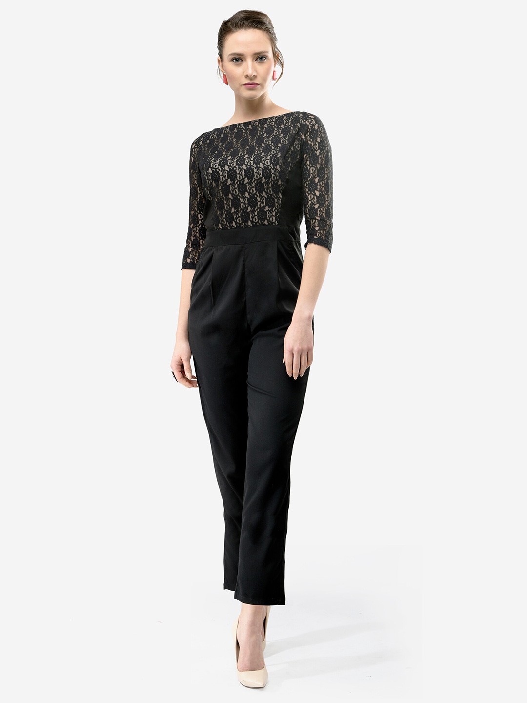 

V&M Self Design Boat Neck Basic Jumpsuit, Black