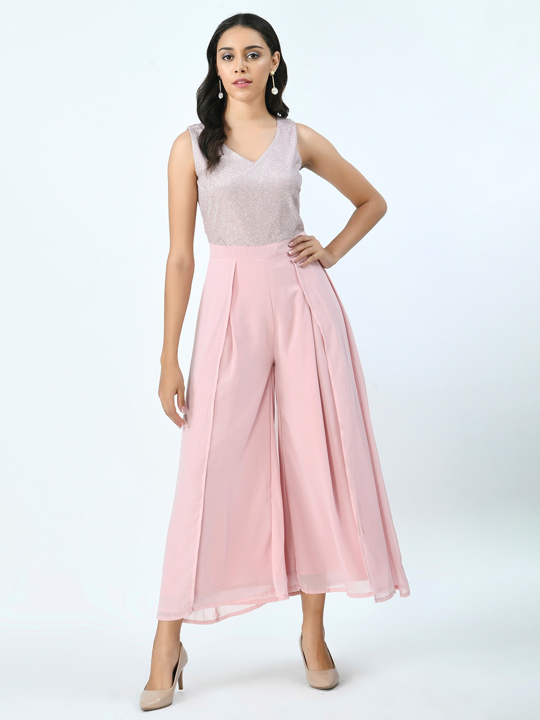 

V&M V-Neck Basic Jumpsuit, Pink
